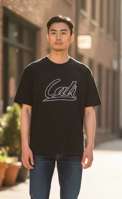 Camiseta Cali Talla Grande Para Hombre Negra Cosida California Streetwear Patinador NUEVA Foto 1 de 4