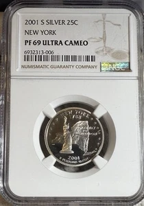 2001 S Silver Statehood Quarter, New York, NGC PF 69 ULTRA CAMEO - Picture 1 of 2