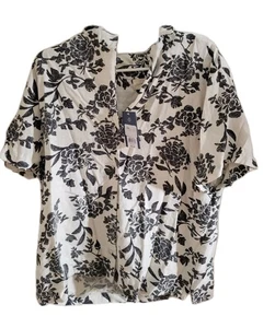 Camisa Universal Thread para mujer manga corta cuello abotonado floral negra XL - Imagen 1 de 10
