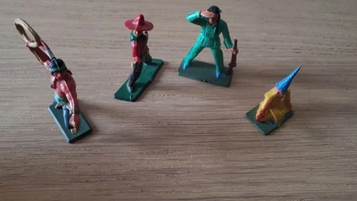 LOT STARLUX Far West - 3 figurines Indiens et 1 Cow Boys- Très Bon état - Photo 1/2