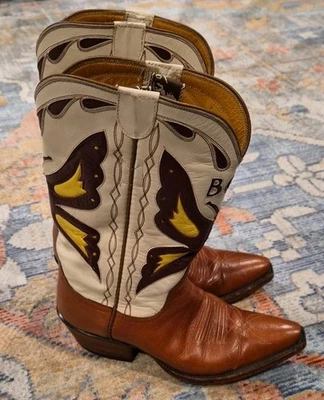 Botas vaqueras occidentales de colección STALLION BOOT CO. para mujer con incrustación de mariposa personalizadas talla 4C Foto 1 de 4