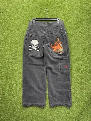 Pantalones de mezclilla vintage JNCO para hombre 32x30 pierna ancha holgados calavera llameante grunge y2k años 2000 90 Foto 1 de 4