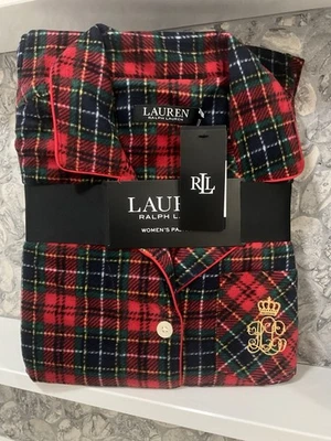 NUEVO RALPH LAUREN Talla M Para Mujer Pijama Pantalón Conjunto Rojo Vacaciones Cuadros Vellón Foto 1 de 4