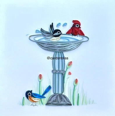 NEW! Quilling Card Co Papyrus Bird Bath Frameable Blank Card $13.50Rtl