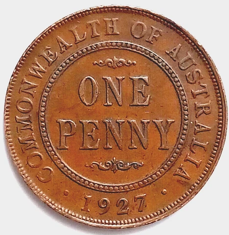 1927 Australia One Penny Coin Georgivs V DG Britt Omn Rex Fd Ind Imp Melbourne Cover