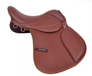 Sella cavallo pony sintetico marrone misura 15 pollici seduta liscia qualità premium - Foto 1 di 6