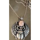 925 STERLING SILVER AND PINK CORAL SCARAB  PENDANT NECKLACE SKY