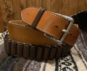 Western Custom Hand Tooled Leather Gun Belt .45 Rifle Shells Fits 36-38" - Picture 1 of 11