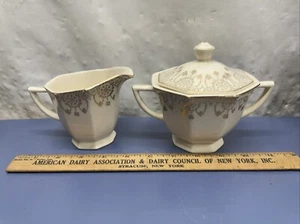 Rare Royal 22K Gold Flurette Brotherhood Operative Potters Cream & Sugar - Picture 1 of 16