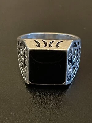 Натуральный черный обсидиан камень S925 серебро покрытием мужчин заявление кольцо размер 11 - Изображение 1 из 4