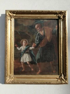 Dipinto antico olio su tela scuola emiliana San Giuseppe Bambino Gesù XVIII sec - Picture 1 of 12