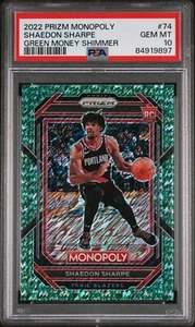 2022-23 Prizm Monopoly Shaedon Sharpe #74 RC Green Money Shimmer #5/20 PSA 10 - Picture 1 of 2