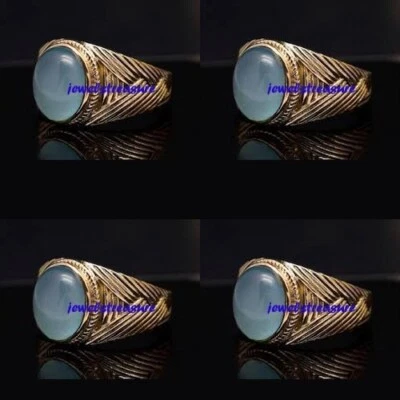 Piedras preciosas de calcedonia natural con anillo de plata de ley 925 para hombre #Jt009 Foto 1 de 3