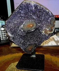   AMETHYST CRYSTAL CLUSTER GEODE  URUGUAY CATHEDRAL STEEL STAND; STALACTITE BASE - Picture 1 of 6