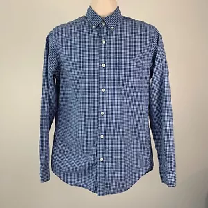 J. Camisa Crew Talla Pequeña Ligera Botón Delantero Manga Larga Cuadros Azul - Imagen 1 de 6