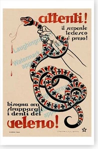Póster de propaganda de víbora italiana alemana italiana italiana retro de la Primera Guerra Mundial Attenti - Imagen 1 de 1