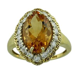 Gift For Women Jewelry Cocktail Ring Size 7 14k Yellow Gold Citrine Gemstone