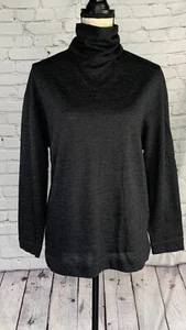 Max Mara 100% leichter Wollpullover dunkelgrau hochgeschlossen hinten Knöpfe Italy L - Bild 1 von 20