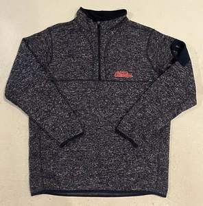 OLE MISS Rebels Sweater Mens XL 1/4 Zip Pullover Heathered Navy Blue logo Jacket - Picture 1 of 9