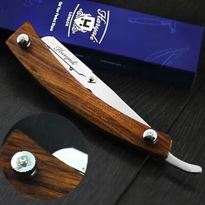 Di Legno Salone Barbiere Rasoio da Barba Dritto Gola Tagliata Con 5 Lame - Picture 1 of 5