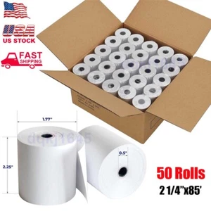 50 rollos de papel térmico para recibos de 2 1/4" x 85' apto para todos los terminales de tarjetas de crédito POS - Imagen 1 de 5