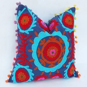 Home Decor Floral Suzani Pillow Cases Embroidered Handmade Cushion Covers 16X16" - Picture 1 of 6