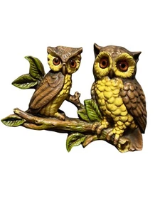 70s Owls Bird Wall Hanging Art Decor Eyes MCM Retro Mid Century Modern Chalkware - Picture 1 of 4