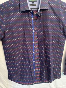Inserch Icon Mens L Jacquard Cotton Colorful Button Up Shirt Long Sleeved 0132 - Picture 1 of 10