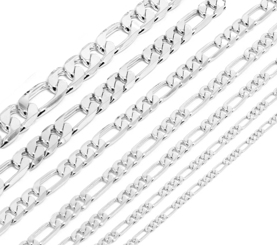 Men Silver Plated 3mm To 12mm Figaro Link Necklace Chain 24 Or 30 Inch - Изображение 1 из 1