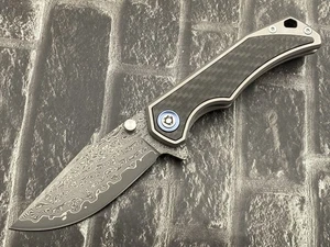 SixLeaf SL-89-Damascus-VG10-CF Folding Knife Titanium/CF Handle Pocket Knife - Picture 1 of 11