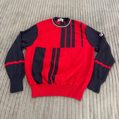 De Colección Suéter Fila Adultos M Rojo Negro Geométrico Manga Larga Cuello en V Años 80 Hecho en Italia Foto 1 de 4