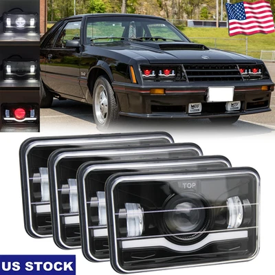 4PCS 4x6 Inch LED Headlights Fit Ford Mustang 1979 1980 1981 1982 1983 1984-1986 Foto 1 de 4
