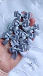 Grey Satin Ribbon Craft Sewing Bows 4.5 cm small Embellishments pack of 8 - Picture 1 of 2