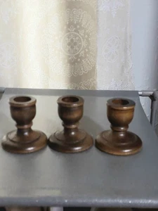 Lot 3 Wood Candle Holders Aoprx 2.5" MCM? Vintage - Picture 1 of 6
