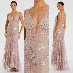 Mac Duggal Floral Embellished Sleeveless Plunge Neck Gown Dress - Picture 1 of 16