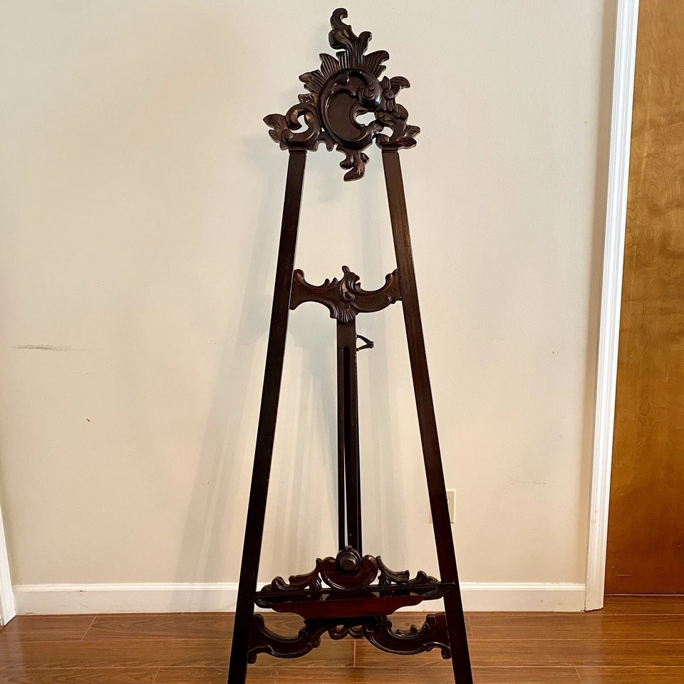 Victorian Style Artist’s Easel Carved Wood Mahogany 75” Tall Adjustable - Image 1 of 4