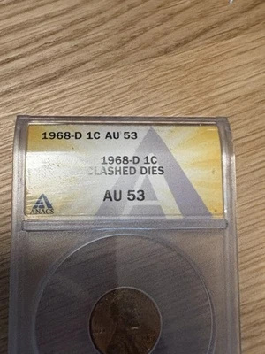 1968 D Red Penny Error with Clashed Dies ANACS Graded AU 53 About Uncirculated - Image 1 of 4