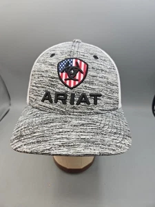 Ariat Snapback Trucker Hat Gray Black Jersey Adj Mesh Snapback Flag Farm County - Picture 1 of 9