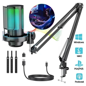 Mikrofon do gier PC z ramieniem RGB Zestaw mikrofonów Mikrofon pojemnościowy z filtrem pop - Zdjęcie 1 z 12