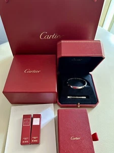 CARTIER 18K White Gold Love Rainbow Coloured Bracelet Bangle RARE EUC SIZE 17 - Picture 1 of 15