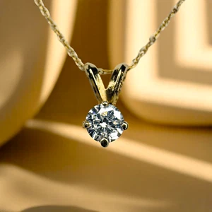 14k Gold - Diamant Collier -18"- 1/4cttw - natürlicher Diamant - Solitär Anhänger -1g - Bild 1 von 24