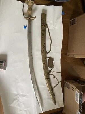 BRASS  Sikh wedding ceremonial sword and sheath, antique sword with brass hilt - Image 1 of 4