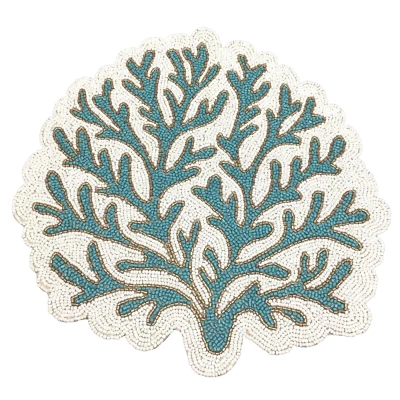 x6 Coastal Collection Beaded Ocean Blue Coral Reef Placemat Set Beach Decor 15" - Image 1 of 4