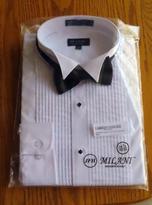 Milani Mens Tuxedo Shirt Long Sleeve W Bow Tie 16 1/2 Neck -32/33 NWT - Image 1 of 2