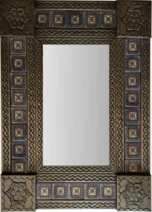 Espejo de Pared Talavera Azulejo Orizaba Mexicano Hecho a Mano Estaño Marrón Perforado - Imagen 1 de 1