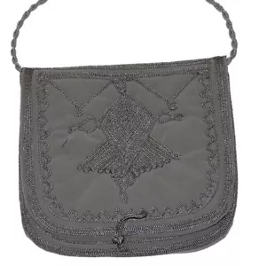 Moroccan Pouch Shoulder Bag Velvet Handmade Embroidered Purse Medium Grey - Picture 1 of 6