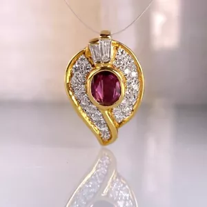 18k Solid Gold Natural Red Ruby and Diamonds Gemstone Pendant Jewelry - Picture 1 of 4