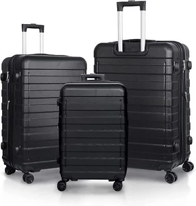 Expandable Luggage Set 3 Piece 21"26"30" Black Hardshell Suitcase with TSA Lock  - Picture 1 of 20