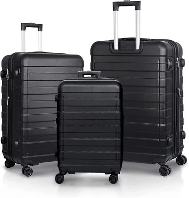 Expandable Luggage Set 3 Piece 21"26"30" Black Hardshell Suitcase with TSA Lock  - Image 1 of 4