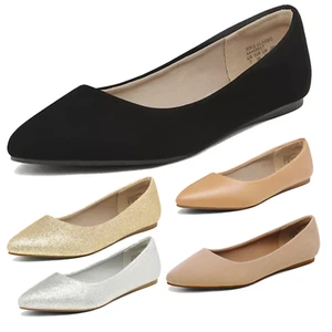 Women Ballet Shoes Pointed Toe Classic Slip On Ballerina Flats Dress Shoes - Picture 1 of 35